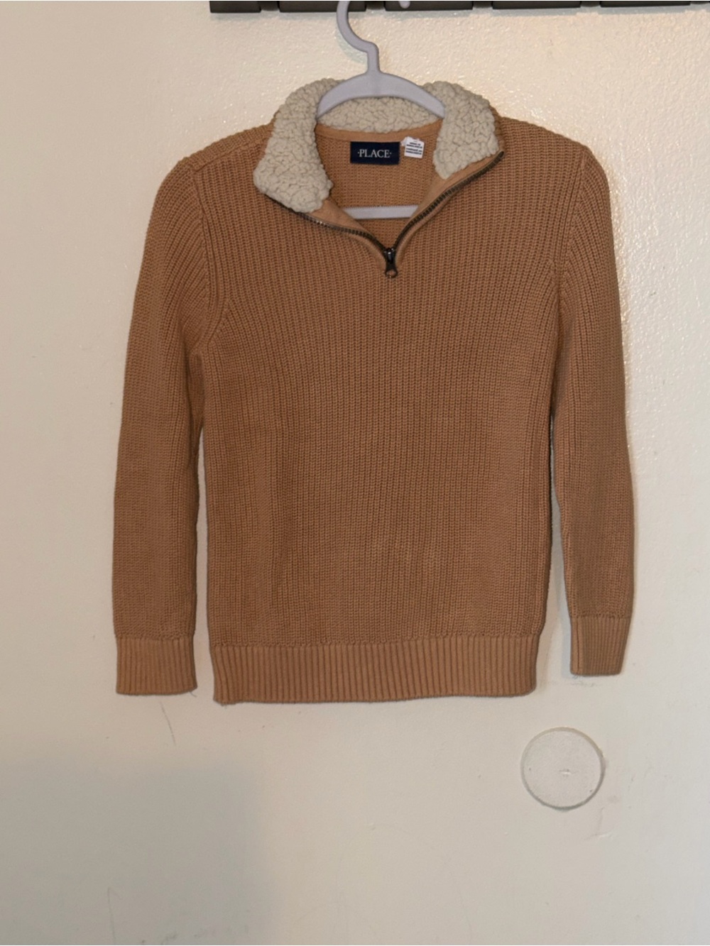 The Children's Place Tan Knit Sherpa-Trim Quarter-Zip Sweater